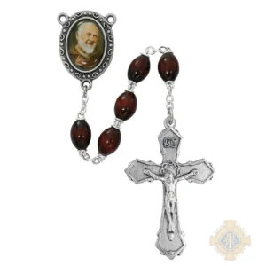 Brown Wood Padre Pio Rosary with Pewter Crucifix