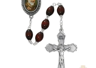 Brown Wood Padre Pio Rosary with Pewter Crucifix