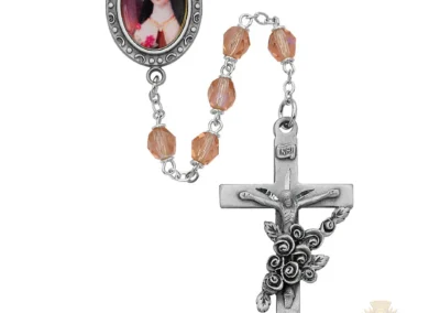 Pink Glass St Therese Rosary with Pewter Crucifix