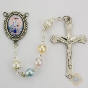 Multi Pearl like Guardian Angel Rosary with Pewter Crucifix