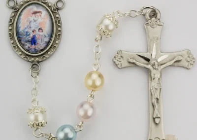 Multi Pearl like Guardian Angel Rosary with Pewter Crucifix