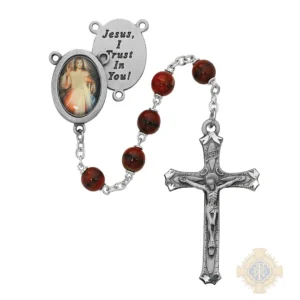 Red and Black Divine Mercy Rosary with Pewter Crucifix