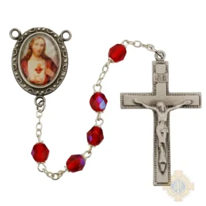 Red Aurora Sacred Heart Rosary with Pewter Crucifix