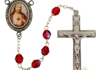 Red Aurora Sacred Heart Rosary with Pewter Crucifix