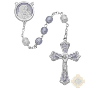 Mother and Child Purple Pearl like Rosary with Pewter Crucifix