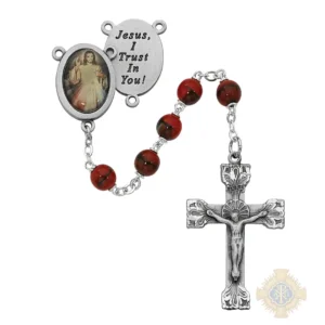 Red and Black Divine Mercy Rosary with Pewter Crucifix