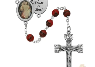 Red and Black Divine Mercy Rosary with Pewter Crucifix