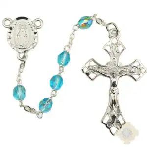 Aqua Aurora Glass Rosary with Pewter Crucifix