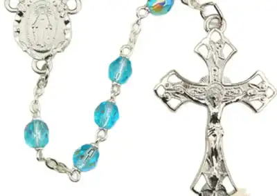 Aqua Aurora Glass Rosary with Pewter Crucifix