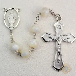 Genuine Mother of Pearl Rosary with Pewter Crucifix