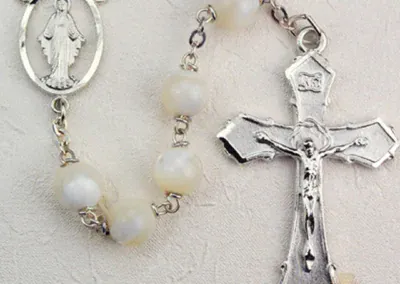 Genuine Mother of Pearl Rosary with Pewter Crucifix
