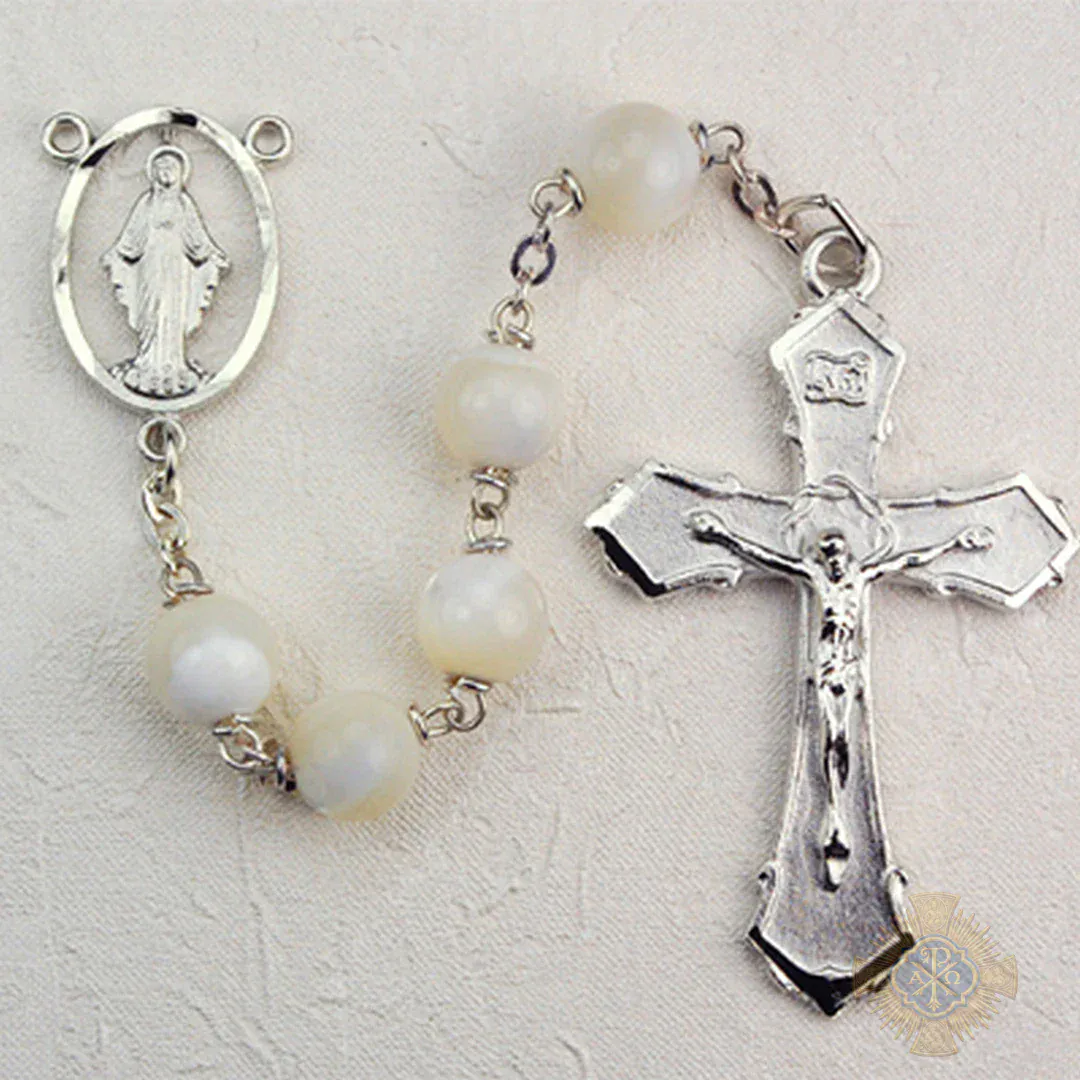Genuine Mother of Pearl Rosary with Pewter Crucifix Genuine Mother of Pearl Rosary with Pewter Crucifix