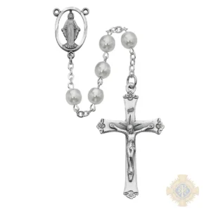 White Glass Rosary with Zinc Alloy Crucifix