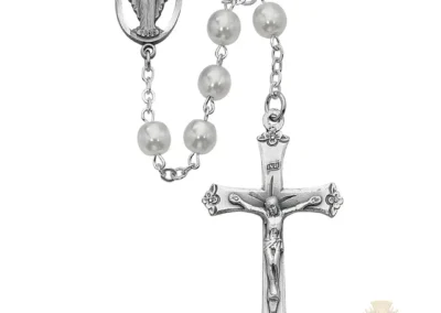 White Glass Rosary with Zinc Alloy Crucifix