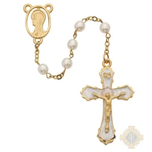 Pearl like Gold Plated Rosary with Pewter Crucifix
