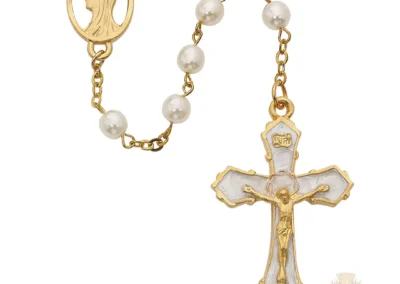 Pearl like Gold Plated Rosary with Pewter Crucifix