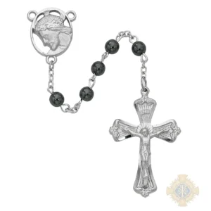 Hematite Ecce Homo Rosary with Pewter Crucifix