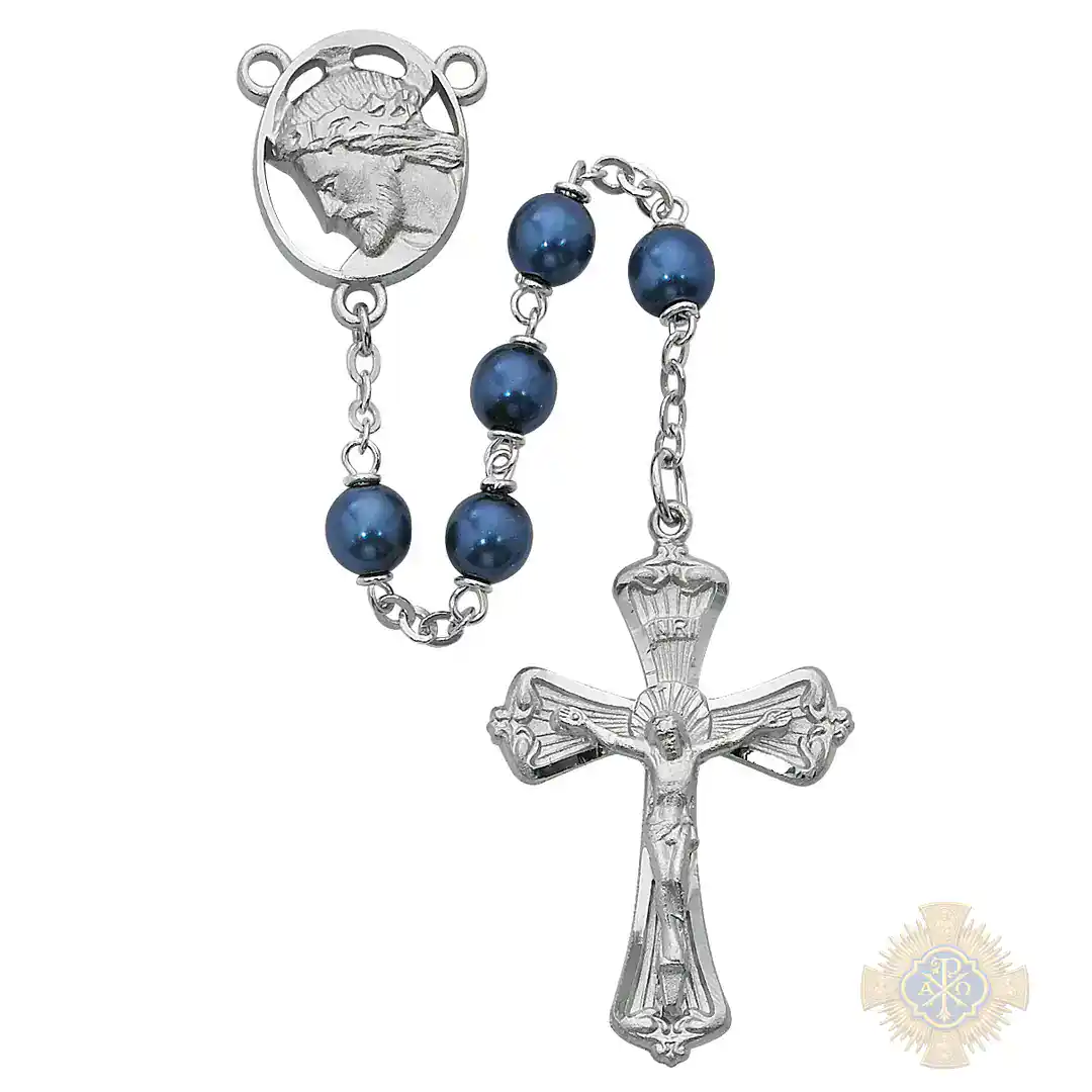 Blue Ecce Homo Rosary with Pewter Crucifix Blue Ecce Homo Rosary with Pewter Crucifix