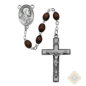 Brown Wood Rosary with Pewter Crucifix