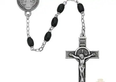Black Glass St Benedict Rosary with Pewter Crucifix