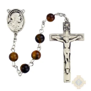 Brown Oval Wood Rosary with Sterling silver Crucifix