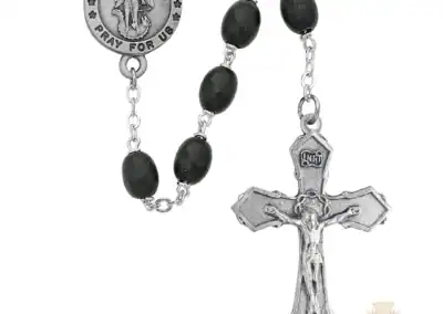 Black Wood St Michael Rosary with Pewter Crucifix