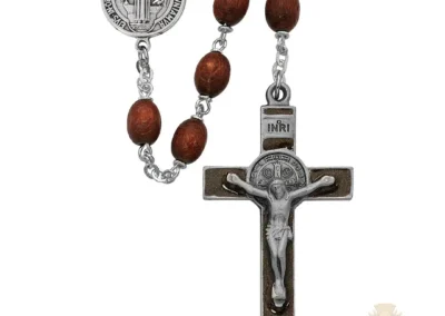 Brown Wood St Benedict Rosary with Pewter Crucifix