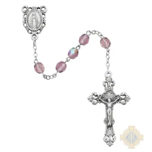Light Lavender Glass June Rosary with Zinc Alloy Crucifix