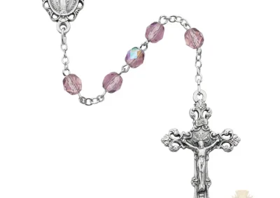 Light Lavender Glass June Rosary with Zinc Alloy Crucifix