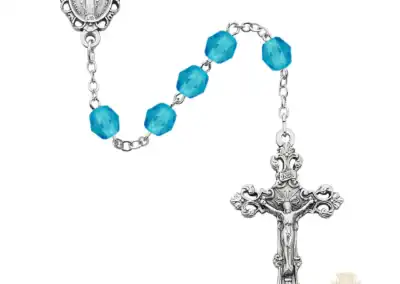 Aqua Glass March Rosary with Zinc Alloy Crucifix