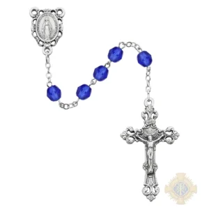 Dark Blue Glass September Rosary with Zinc Alloy Crucifix