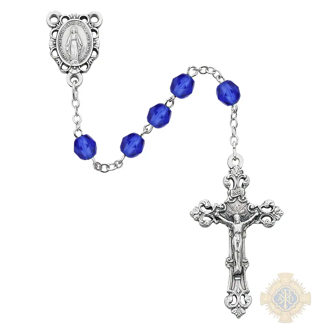 Dark Blue Glass September Rosary with Zinc Alloy Crucifix Dark Blue Glass September Rosary with Zinc Alloy Crucifix