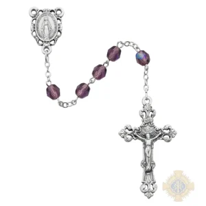 Purple Glass February Rosary with Zinc Alloy Crucifix