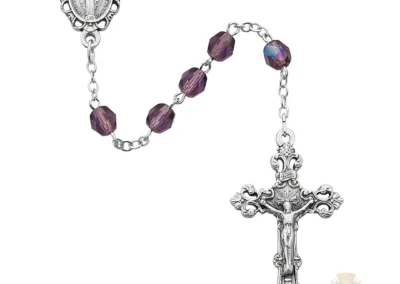 Purple Glass February Rosary with Zinc Alloy Crucifix