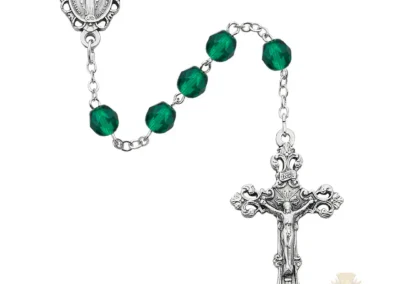 Dark Green Glass May Rosary with Zinc Alloy Crucifix