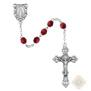 Dark Red Glass January Rosary with Zinc Alloy Crucifix