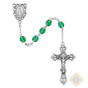 Light Green Glass August Rosary with Zinc Alloy Crucifix