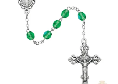 Light Green Glass August Rosary with Zinc Alloy Crucifix