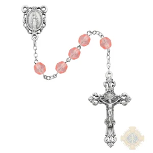 Pink Glass October Rosary with Zinc Alloy Crucifix