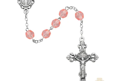 Pink Glass October Rosary with Zinc Alloy Crucifix
