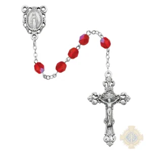 Red Glass July Rosary with Zinc Alloy Crucifix