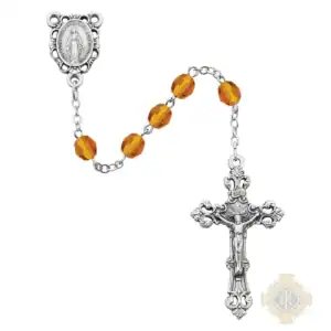 Amber Glass November Rosary with Zinc Alloy Crucifix