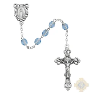 Light Blue Glass December Rosary with Zinc Alloy Crucifix