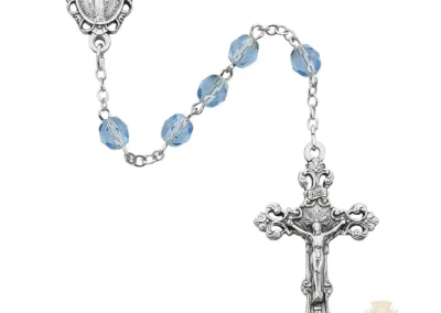 Light Blue Glass December Rosary with Zinc Alloy Crucifix