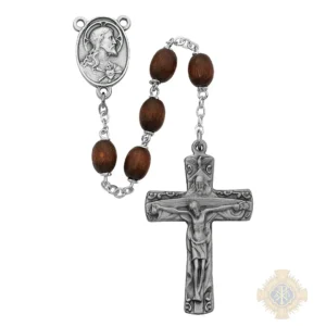 Brown Wood Trinity Rosary with Pewter Crucifix
