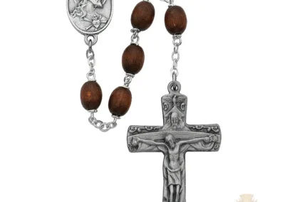 Brown Wood Trinity Rosary with Pewter Crucifix