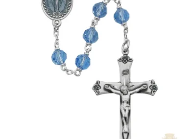 Blue Tin Cut Crystal Rosary with Pewter Crucifix