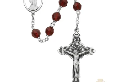 Dark Red Tin Cut Crystal Rosary with Pewter Crucifix