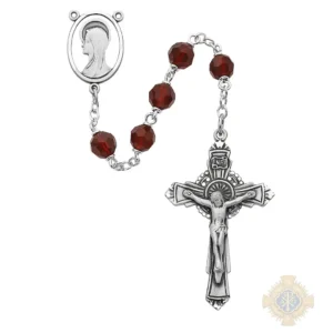 Dark Red Tin Cut Crystal Rosary with Sterling silver Crucifix