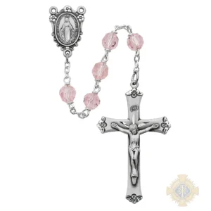 Pink Tin Cut Crystal Rosary with Sterling silver Crucifix